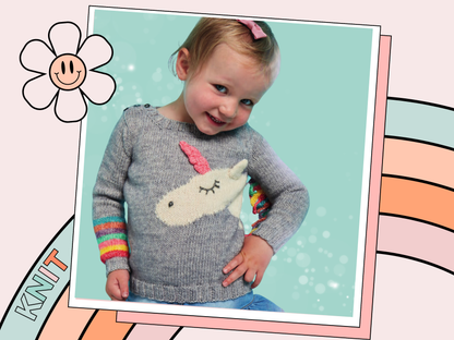 Unicorn & Rainbows KIDS Sweater Pattern, Intarsia Unicorn Jumper - Knitting Pattern