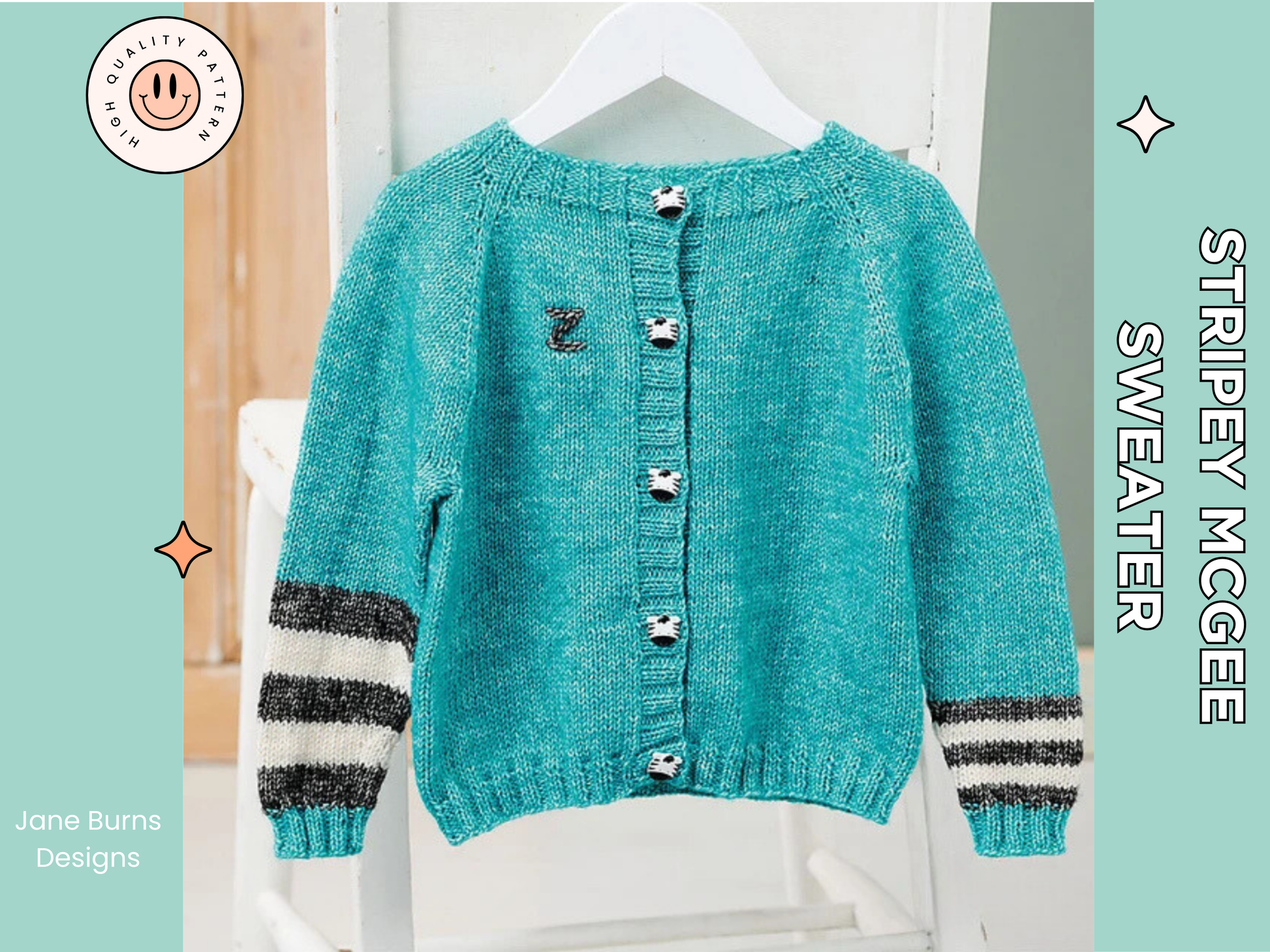 simple kids seamless zebra cardigan knitting pattern, zebra motif on the back of this easy to follow sweater pattern