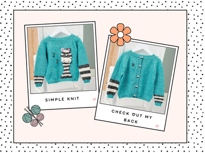 simple kids seamless zebra cardigan knitting pattern, zebra motif on the back of this easy to follow sweater pattern