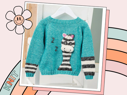 simple kids seamless zebra cardigan knitting pattern, zebra motif on the back of this easy to follow sweater pattern