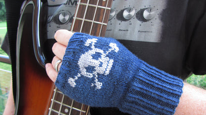 Bones, Beaded or Embroidered Skull Fingerless Mittens - Knitting Pattern