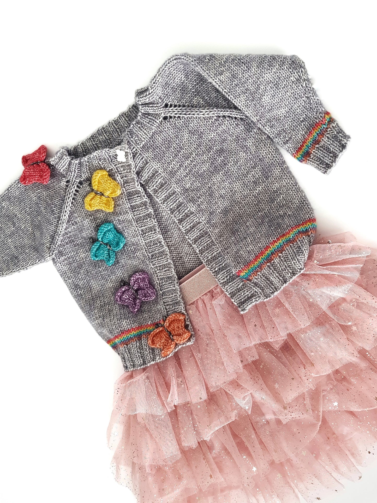 Butterflies and Rainbows, Kids Simple Seamless Cardigan - Knitting Pattern