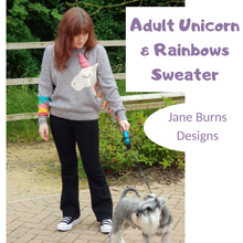 Load image into Gallery viewer, Unicorn and Rainbows Sweater Adult Pattern JANE BURNS
