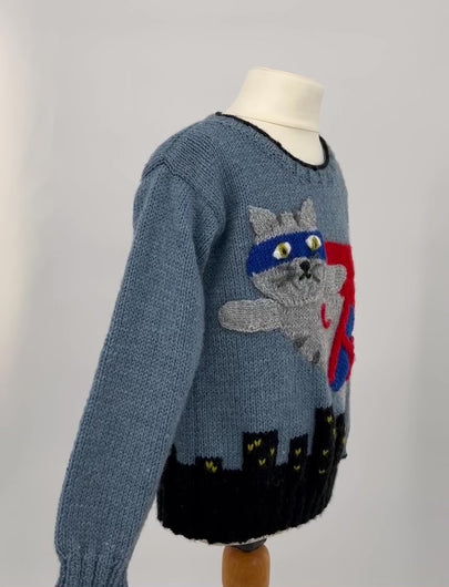 Frank Super Cat Sweater knitting pattern JANE BURNS