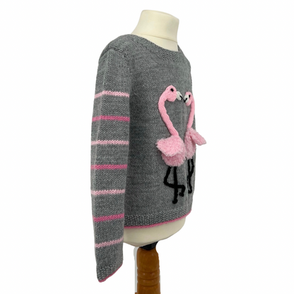 Fluffy Flamingos, Simple Kids Jumper with Applique Flamingos - Knitting Pattern