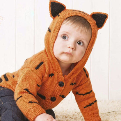 Baby Tiger Hoodie, Simple Hooded Baby Cardigan Knitting Pattern