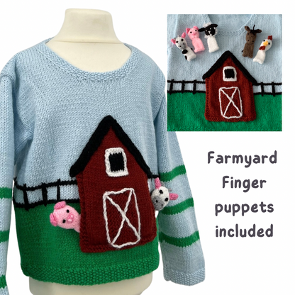 Barnyard Pals, Kids Farmyard Sweater & Finger Puppets - Kniting Pattern