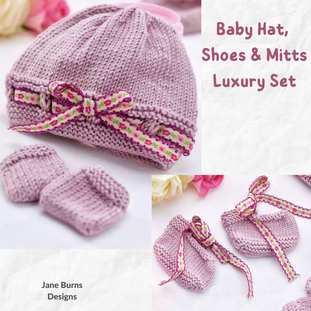 Luxury Baby Hat, Shoes and Mittens Set - Knitting Pattern