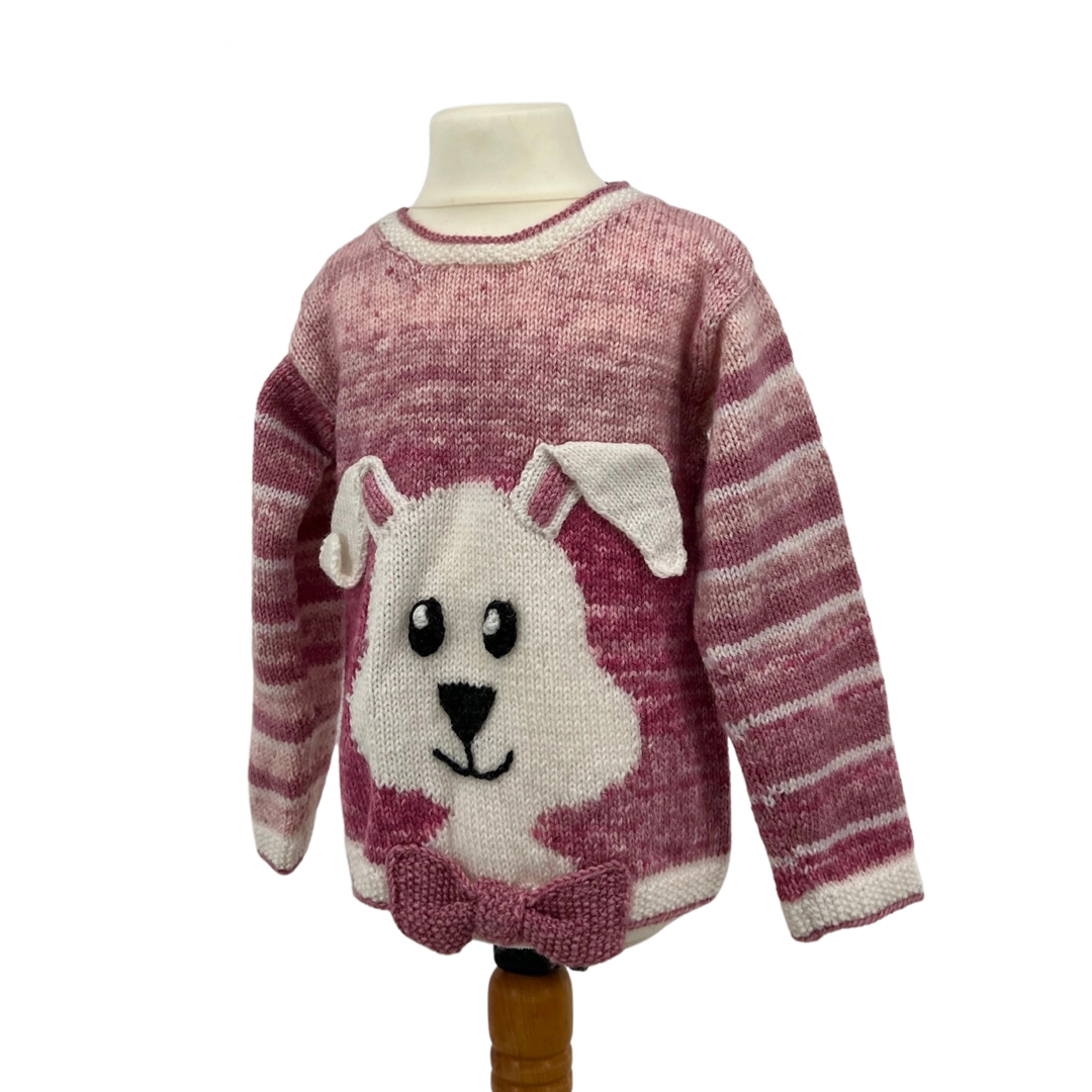 Bunny Hop, Kids Intarsia Rabbit Easter Sweater - Knitting Pattern