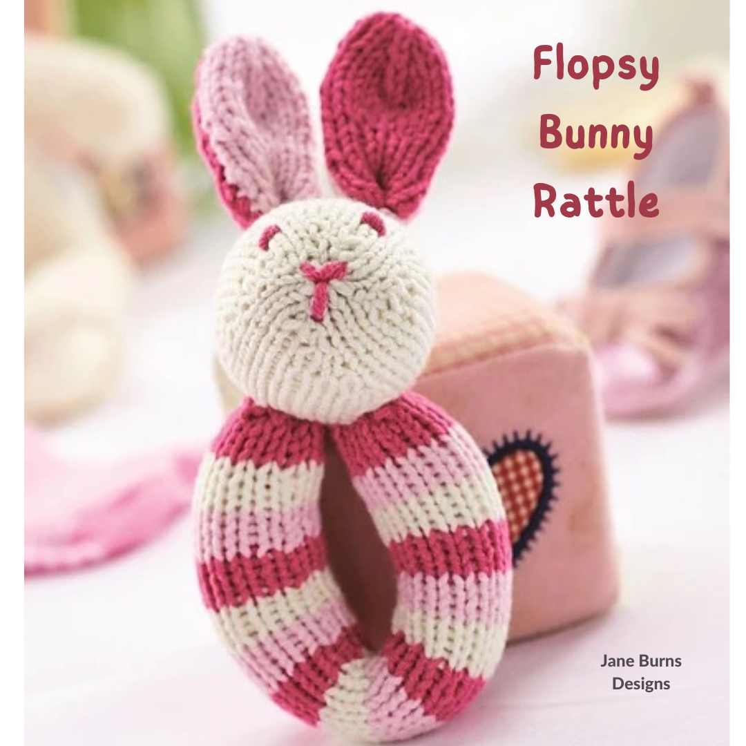 Flopsy Bunny, Baby Rabbit Rattle Toy - Knitting Pattern