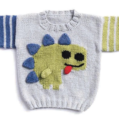 Friendly Baby Dinosaur Sweater, Simple Intarsia Jumper - Knitting Pattern