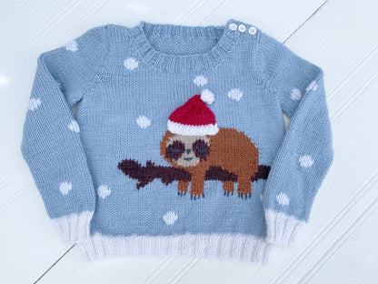 Kids sleepy sloth christmas jumper jane burns kids christmas jumper knitting pattern