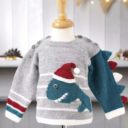 Baby christmas jumper santa saurus dinosaur knitting pattern JANE BURNS