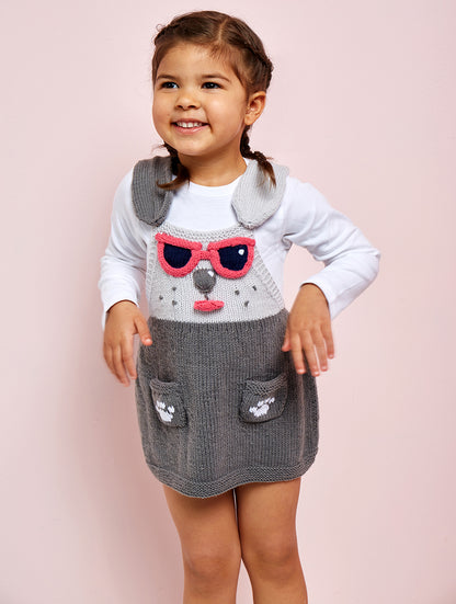 Peppy Puppy Pinafore Dress, Baby & Toddler Dog Themed Dress - Knitting Pattern