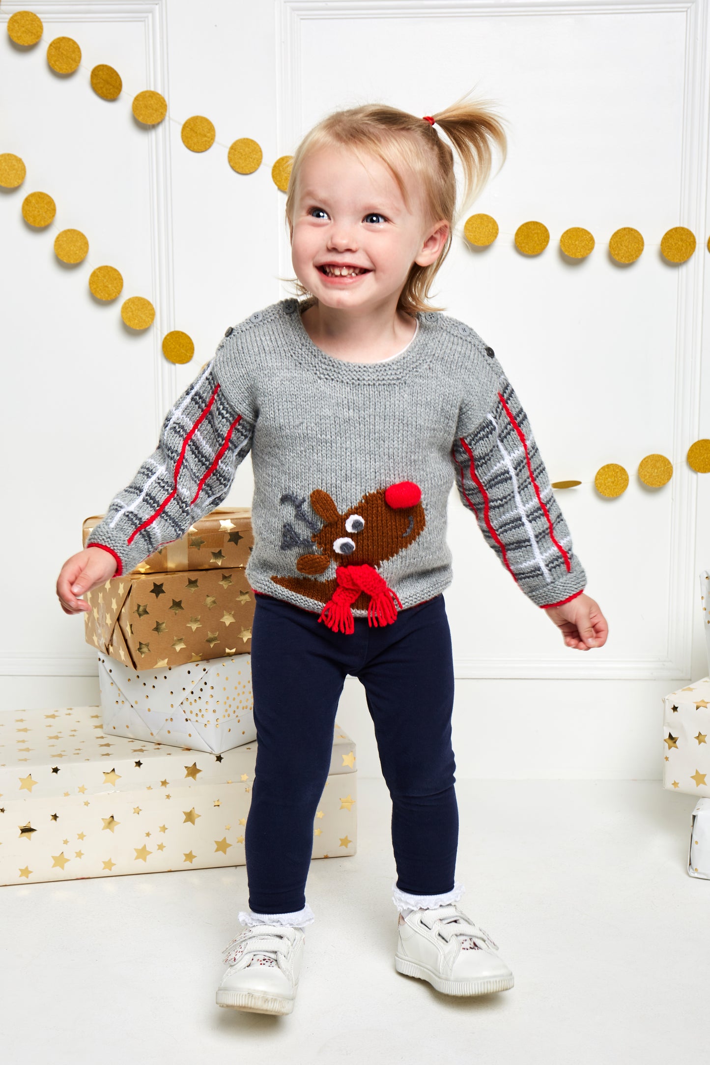 Baby Rudolph the Reindeer Intarsia Christmas Jumper - Knitting Pattern