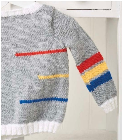 Racing car, baby sweater, car sweater for baby, knitting pattern for baby jumper with cars. Jane Burns 