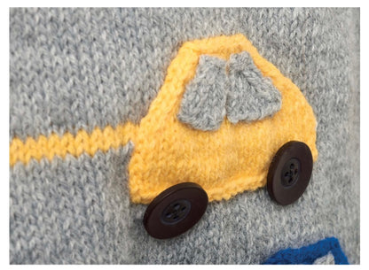 Racing car, baby sweater, car sweater for baby, knitting pattern for baby jumper with cars. Jane Burns 