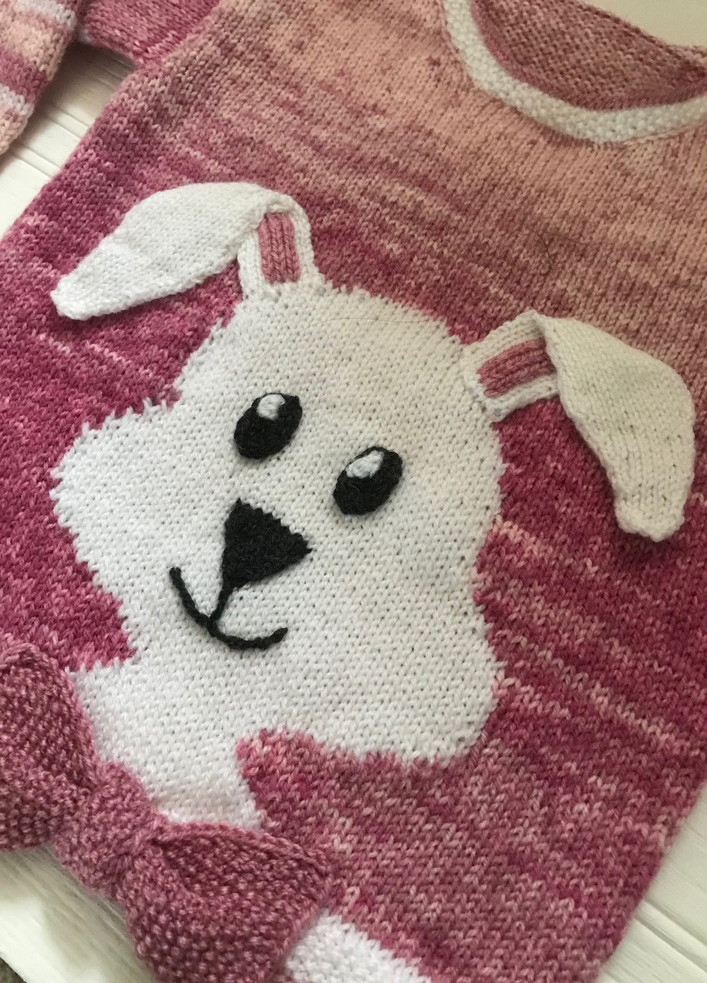 Bunny Hop, Kids Intarsia Rabbit Easter Sweater - Knitting Pattern