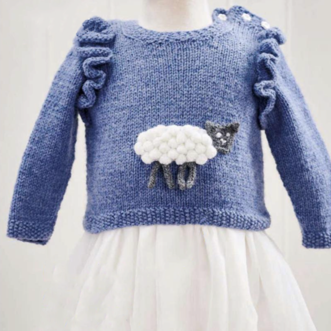 sheep frills, baby lamb frilly jumper knitting pattern jane burns