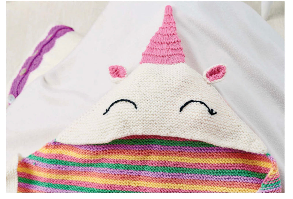 Unicorn Dreams Simple Hooded Baby Blanket - Knitting Pattern