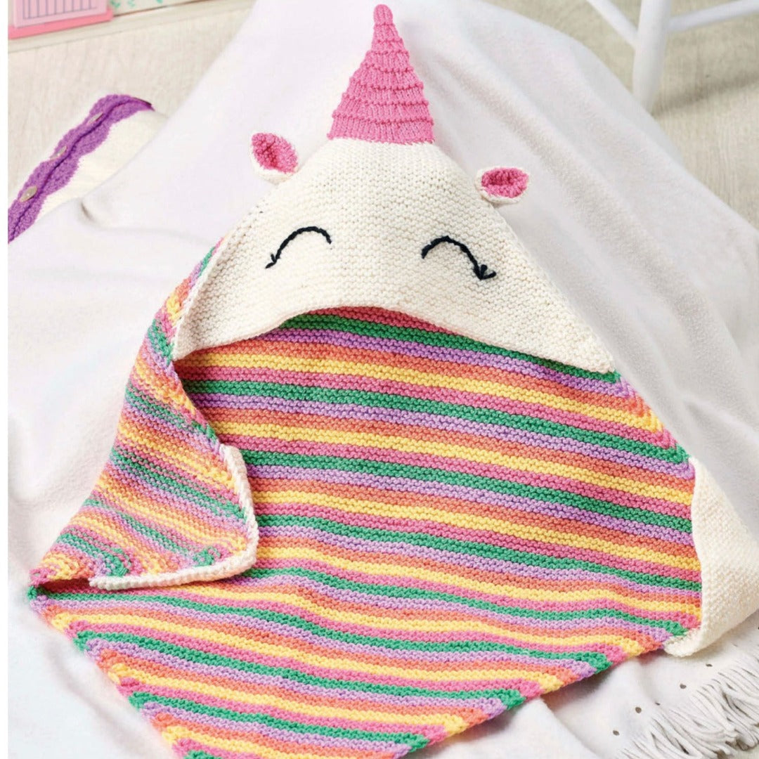 Unicorn Dreams Simple Hooded Baby Blanket - Knitting Pattern