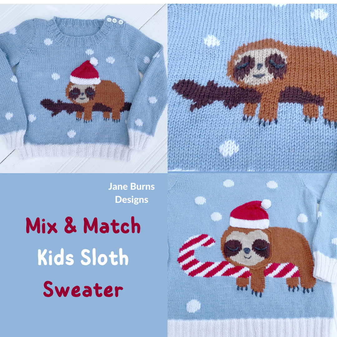 Kids sleepy sloth christmas jumper jane burns kids christmas jumper knitting pattern