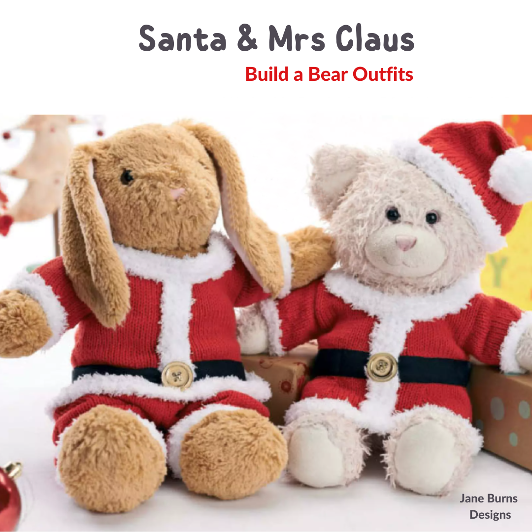 Santa and Mrs Claus Teddy Bear Outfits - Knitting Pattern