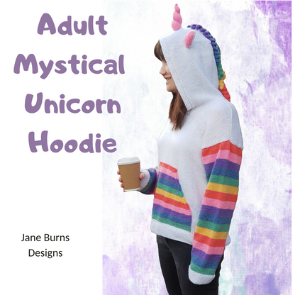 Mystical Unicorn Hoodie ADULT Hooded Sweater - Knitting Pattern