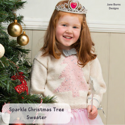 Sparkle Christmas Tree, Kids Intarsia Christmas Sweater - Knitting Pattern