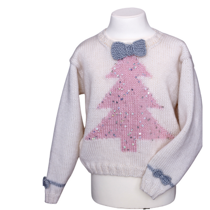 Sparkle Christmas Tree, Kids Intarsia Christmas Sweater - Knitting Pattern