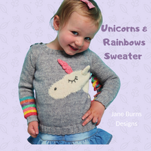 Load image into Gallery viewer, Unicorn and Rainbows Sweater kids Pattern JANE BURNS
