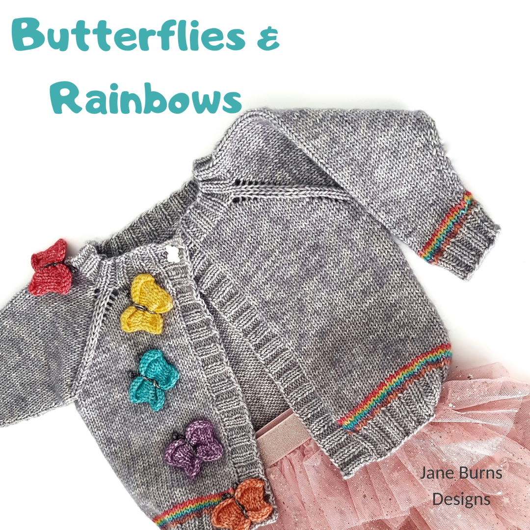 Butterflies and Rainbows, Kids Simple Seamless Cardigan - Knitting Pattern