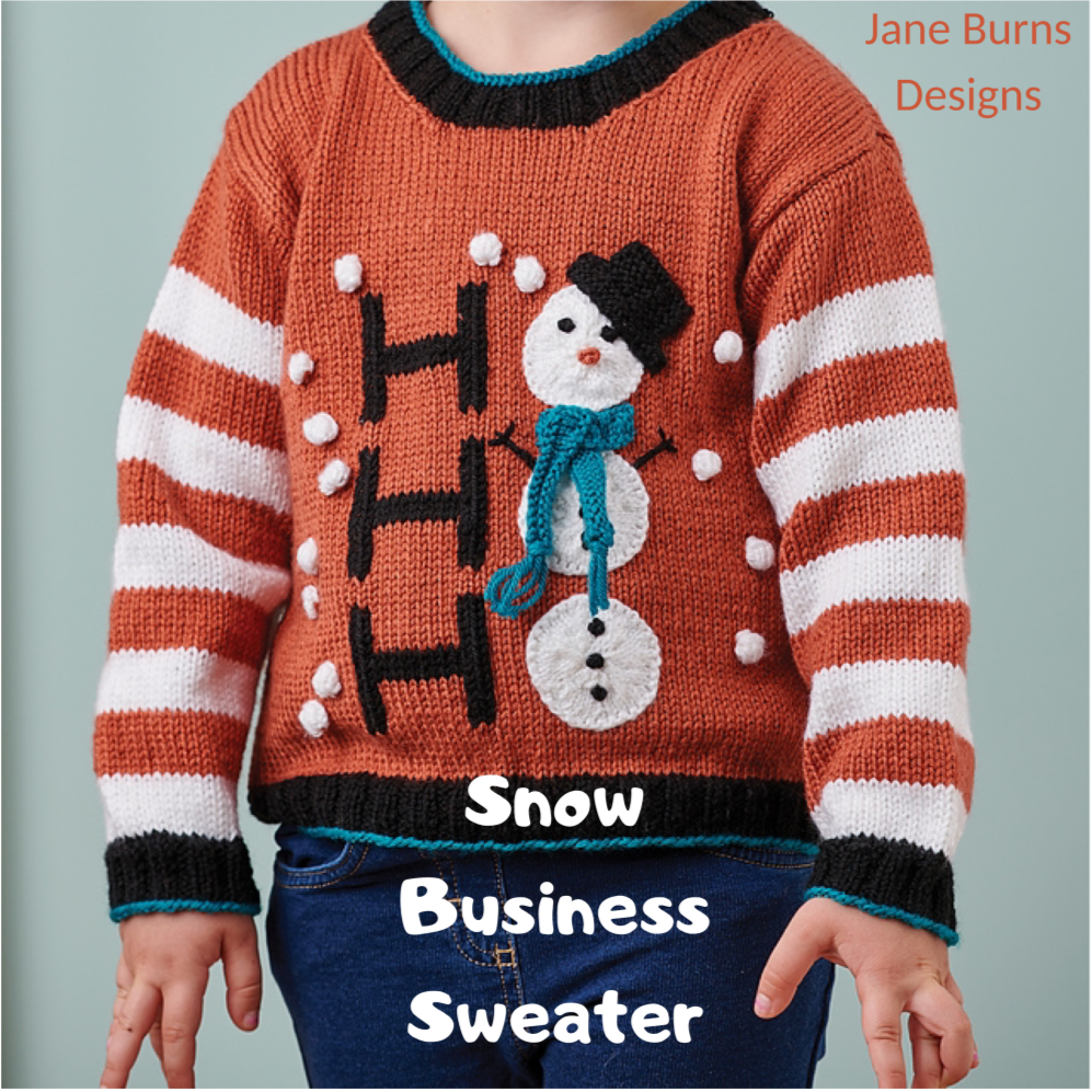 Snow Business, Kids Christmas Snowman Sweater - Knitting Pattern