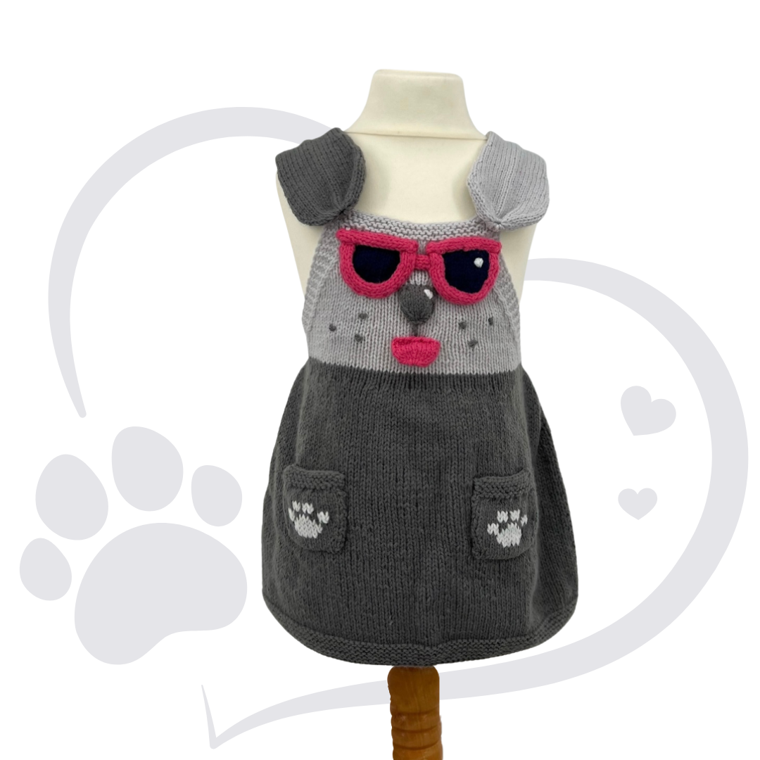 Peppy Puppy Pinafore Dress, Baby & Toddler Dog Themed Dress - Knitting Pattern