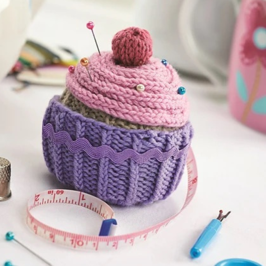 Crafters Cupcake, Tape measure and Pin Cushion - Knitting Pattern