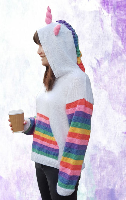 Adult mystical unicorn hoodie pattern jane burns knitting