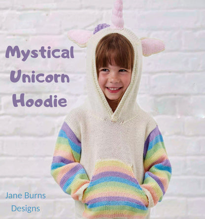 Mystical Unicorn Hoodie, Simple Kids Hooded Sweater - Knitting Pattern