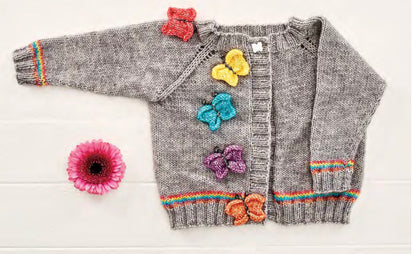 Butterflies and Rainbows, Kids Simple Seamless Cardigan - Knitting Pattern