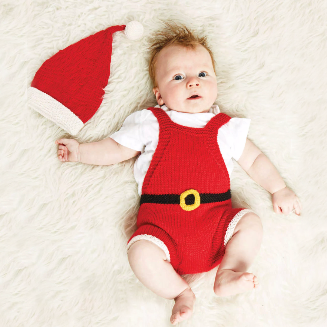 Santa Claus, Baby Christmas Romper & Hat Set - Knitting Pattern